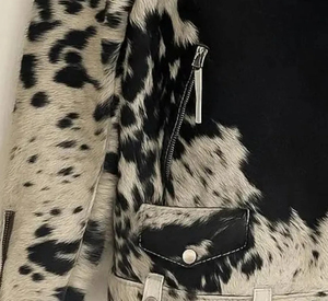 Chaqueta de invierno de cuero genuino para hombres Premium con pelo de vaca bordado para temporadas de otoño Primavera Verano - Product Image 3