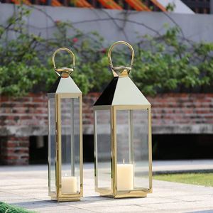 Lot de 3 lanternes décoratives fantaisie en métal et verre avec finition en poudre noire et lanterne de forme carrée - Product Image 4