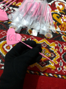 Nouveau Style incurvé bébé rose poudre revêtement 45 degrés mince extension de cils droits pince à épiler avec coeur Style miroir outil de beauté - Product Image 3