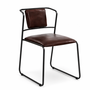 Akku Art Genuine Buffalo Leather <b>Dining</b> <b>Chair</b> | Industrial Restaurant Cafe Furniture | Vintage Metal Frame Stackable <b>Chair</b> - Product Image 1