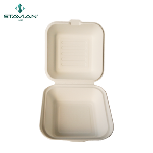 Vaisselle à clapet biodégradable 9x9 pouces bagasse taille multiple 1370ml couleur blanc brun vaisselle écologique - Product Image 2