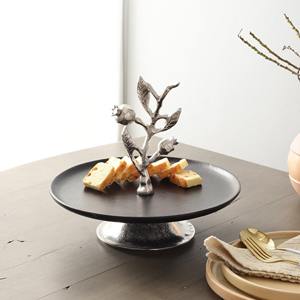 Support à gâteau décoratif de luxe en or et argent, branche de grenade, plateau rond noir pour servir le gâteau, décoration moderne pour centre de table - Product Image 2