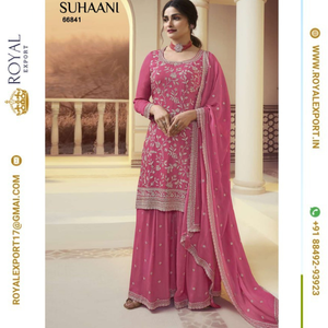 Exclusif Nouveau Suhaani Heavy Chinnon Soie Avec Brodé Et Séquence Travail Sharara Costume Collection Avec Dupatta - Product Image 6