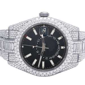 Iced Out Hip Hop Style Customized Stainless Steel <b>White</b> Round Moissanite Diamond Crafted Black Dial <b>Watch</b> For Men and Women - Product Image 2