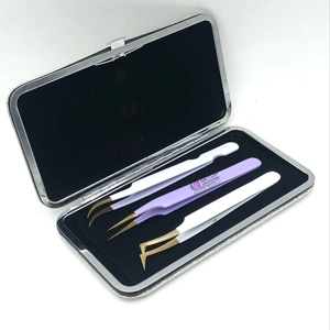 Nouvelle pince à épiler pour extensions de cils en acier inoxydable, style Powder Pro, droite et courbée, à pointe dentée, antistatique, dorée, 10 mm, logo personnalisé - Product Image 1