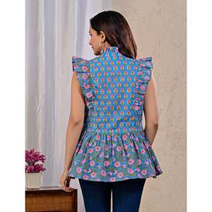 Camiseta sin mangas de algodón estampada Blue Jaal para mujer, transpirable, talla única, estilo halter informal con logotipo personalizado para uso diario y en el gimnasio. - Product Image 6