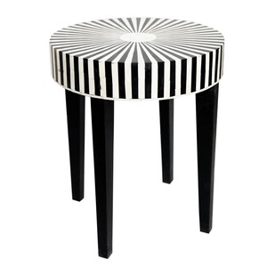 Faiza Craft hecho a mano negro blanco rayas hueso incrustaciones consola taburete único moderno decoración del hogar para hoteles muebles de sala de estar - Product Image 1