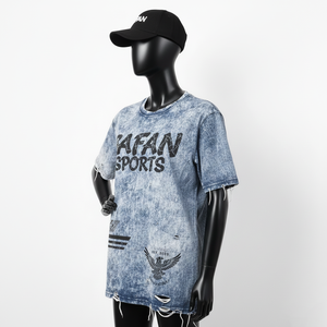 T-shirt en coton premium pour femmes, lavage à l'acide, 200 GSM, tissu doux et respirant, bleu gris, logo imprimé sur écran personnalisé, t-shirt en coton - Product Image 4