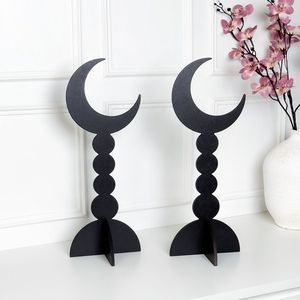 Tall Black Crescent Moon Decor Stand With Geometric Cutout Pattern For Modern Ramadan Interior Styling - Product Image 4