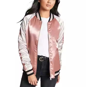 Blouson bombardier pour femmes de qualité supérieure poches personnalisées marron teint Satin Varsity à manches longues respirant écologique toile à séchage rapide - Product Image 4