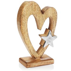 Reliable Manufacturer Antique Fully Wooden Heart Sculpture With Aluminum <b>Star</b> on One Side for Home Decor and Showpieces - Product Image 1