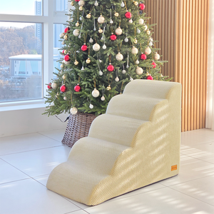 [AllmioPet] Escalier d'intérieur pour animaux de compagnie 5 marches beige AMP 5 BE en tissu doux nuage pour chien et chat, pour un accès confortable aux meubles - Product Image 2