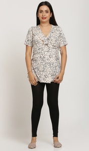 <b>White</b> Summer Casual Nursing <b>Wrap</b> Top with Frilled V-Neck for Mother's Maternity Occasions Wholesale - Product Image 2