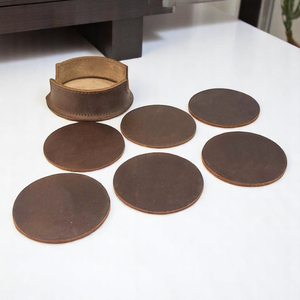 Custom Logo Vintage Handmade Water Absorbent Tea Glass <b>Cocktail</b> Cup Genuine Leather <b>Table</b> Coffee Drink Coasters Set of 6 - Product Image 1