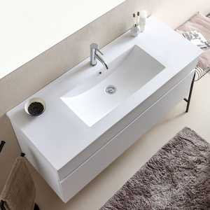 Mobile Bagno Moderno da 120 cm con Lavabo e Specchio Shanghai, Set in Legno Bianco - Product Image 3