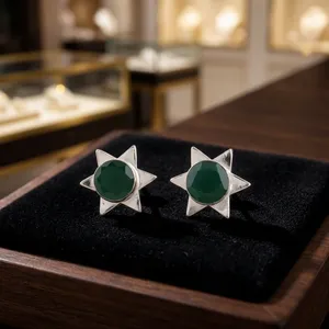 Boucles d'oreilles en onyx vert, faites à la main par un créateur, en argent sterling 925 plaqué, pour femmes et filles, à porter lors de fêtes de mariage. - Product Image 2