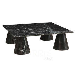 Table basse rectangulaire moderne en marbre noir, fabriquée à la main, avec des pieds coniques sculpturaux, durable, facile à nettoyer, meubles de luxe pour salon - Product Image 2