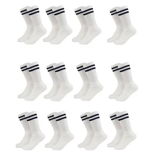 Calcetines de Algodón para Mujer, Estilo Casual, Tejido Transpirable, con Rayas, para Uso Diario, Color Blanco con Rayas Azul Marino, Modelo B-9506 - Product Image 1