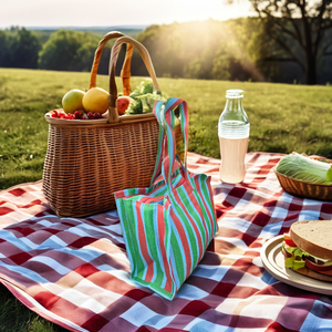 Colorful Woven Stripes and Checks Eco-Friendly Reusable <b>Zipper</b> Plastic Woven Striped Shopping <b>Bag</b> Handloom Recycled <b>Nylon</b> <b>Bags</b> - Product Image 1