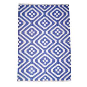 Tapis Kilim bleu moderne fait à la main de haute qualité, coton d'excellente qualité, tissage plat écologique, motif abstrait personnalisé - Product Image 6