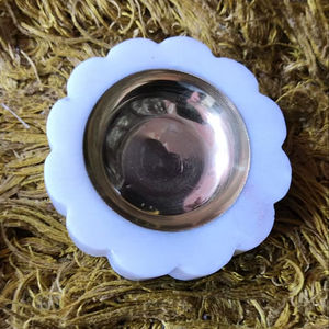 Handmade Modern White Marble Tea Light Stand <b>Star</b>-Shaped Tealight <b>Candle</b> <b>Holder</b> with Brass Insert for Home Decor - Product Image 1