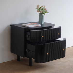 Mesita de noche de estilo moderno de alta calidad con dos cajones, acabado de Color negro para muebles de mesita de noche para el hogar y el Hotel - Product Image 1