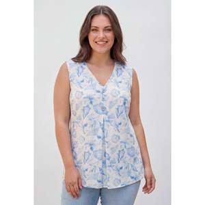Blusa sin mangas con estampado de conchas marinas y pliegues en la parte delantera, talla grande, azul - Product Image 1