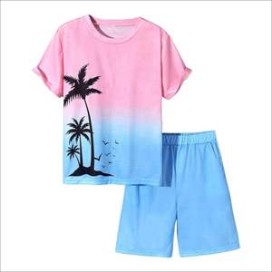 Conjunto Deportivo Informal de Verano para Hombre, de Dos Piezas, de Algodón Sólido, Transpirable, con Cuello Redondo, Camiseta de Manga Corta y Pantalones Cortos a Juego para Entrenamiento - Product Image 1