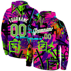 2025 Good Quality Custom Stitched Graffiti Pattern Neon <b>Green</b>-White 3D Sports Pullover Sweatshirt <b>Hoodies</b> - Product Image 1