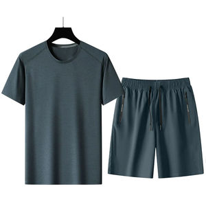 Ensemble t-shirt et short d'été pour hommes à la mode en coton respirant col rond manches courtes coupe confortable - Product Image 1