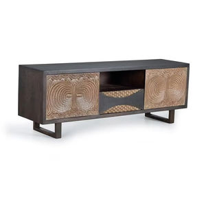 Soporte de TV de hierro de madera de mango tallado moderno con almacenamiento para comedor, decoración de granja, sala de estar, dormitorio, entrada de Hotel, uso hospitalario - Product Image 1
