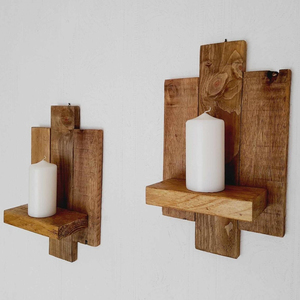 Portavelas de madera natural montado en la pared de diseñador con accesorio de metal para decoración del hogar admite peso pesado - Product Image 2