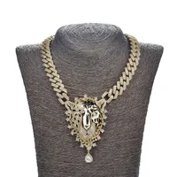 LAX DIORE JEWELS Collier Statement Hip Hop Orthodoxe Plaqué Or 18K pour Femme avec Pendentif Léopard et Chaîne Figaro en Moissanite Tendance