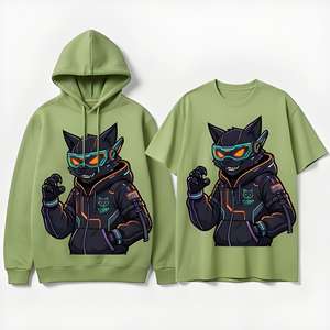 Sudadera con capucha Cyberpunk Techwear para hombre, de algodón de 450 g/m², con gráfico de gatito <span class=keywords><strong>hacker</strong></span> enmascarado, estilo streetwear vintage con cremallera - Product Image 2
