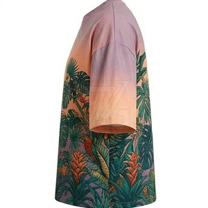 เสื้อยืดผู้ชายทรงหลวม พิมพ์ลายทรอปิคอลไล่เฉดสี แขนสั้น สไตล์ลำลอง ไซส์ใหญ่ ผ้าฝ้ายถัก 100% โลโก้ด้านหน้า คอกลม - Product Image 2