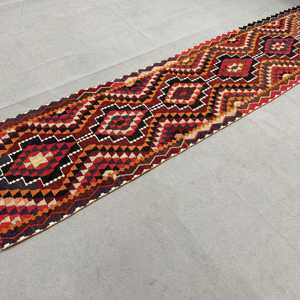 Vintage 2.7x11.5 ft Rug, Kilim Turkish Rug, <b>Red</b> Floral Rug <b>Wool</b> - Product Image 2