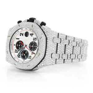 SM Jewels Chronographe Automatique Glacé Entièrement Moissanite Diamant 42mm Cadran Blanc Montre En Acier Inoxydable Style Hip Hop - Product Image 2