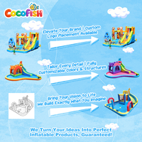 COCOFISH Château gonflable, parc aquatique gonflable avec toboggan, piscine à jets d'eau, jeu de lancer d'anneaux et de football pour enfants