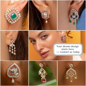 IGI Certified Glamour Round Lab Diamond Stud 2 en 1 Pendientes Opciones de clúster en 10K 14K 18K Oro Rodio Plateado Lindo - Product Image 3