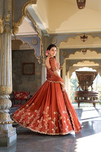 Graceful rangoli silk lehenga choli with <b>sequin</b> embroidery <b>flared</b> skirt paired with matching blouse and embroidered dupatta - Product Image 2