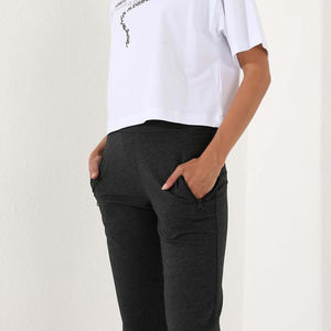 กางเกงวิ่งสำหรับผู้หญิงผ้าเทอร์รี่ผ้าเทอร์รี่ออกแบบให้เป็นมิตรต่อสิ่งแวดล้อมแบบลำลองด้านหน้าเรียบระบายอากาศได้ดีมีทุกสีขนาดบวก - Product Image 4