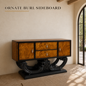 Luxuriöses Minimalistisches Sideboard aus Maserholz mit Schwarz Geschnitztem Stauraum für Esszimmer und Badezimmer Wohnmöbel - Product Image 2