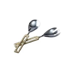 Design esthétique Argenterie en acier inoxydable Serveur à salade avec poignées incurvées en or pour ustensiles de cuisine Hôtel Restaurant Fourniture - Product Image 1