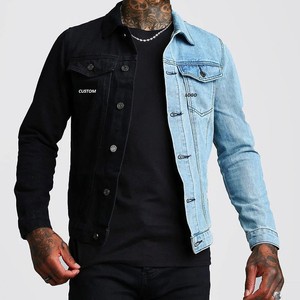 Jeans stretch respirants de haute qualité veste en jean à la mode bicolore vente en gros de vestes en jean de sport vintage délavé pour hommes - Product Image 1