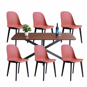 Modern Traditional Combo <b>Dining</b> Set Melaleuca Oak Wood Table 6 Harmoor <b>Plastic</b> <b>Chairs</b> for Farmhouse Living Room CBBA147 Design - Product Image 1