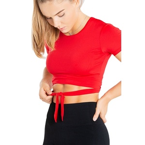 Nuevo Diseño, Precio de Fábrica al por Mayor, Camisetas Deportivas de Verano para Mujer, Cuello Redondo, Corte Ajustado, para Gimnasio y Entrenamiento - Product Image 4