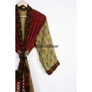 Robe longue élégante bohème de luxe en soie patchwork imprimée à col en V avec cordon de serrage pour femme, respirante, séchage rapide, taille unique, été - Product Image 3