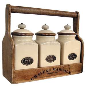 Ceramic Canister Set of 2 For Sugar Coffee Tea home storage Kitchenware Accessories & Wood Storage Box Dinnerware Accessories - Product Image 2