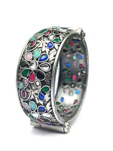 Brazalete de aspecto de flor de plata alemana de latón puro para fiesta, pulsera oxidada de tamaño libre, producto a granel hecho a mano ajustable - Product Image 4