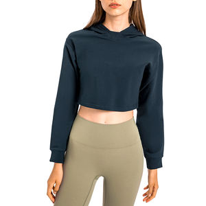 Venta al por mayor de las mujeres de invierno de talla grande con capucha recortada gruesa logotipo personalizado de alta calidad 100% Sudadera con capucha de algodón - Product Image 1